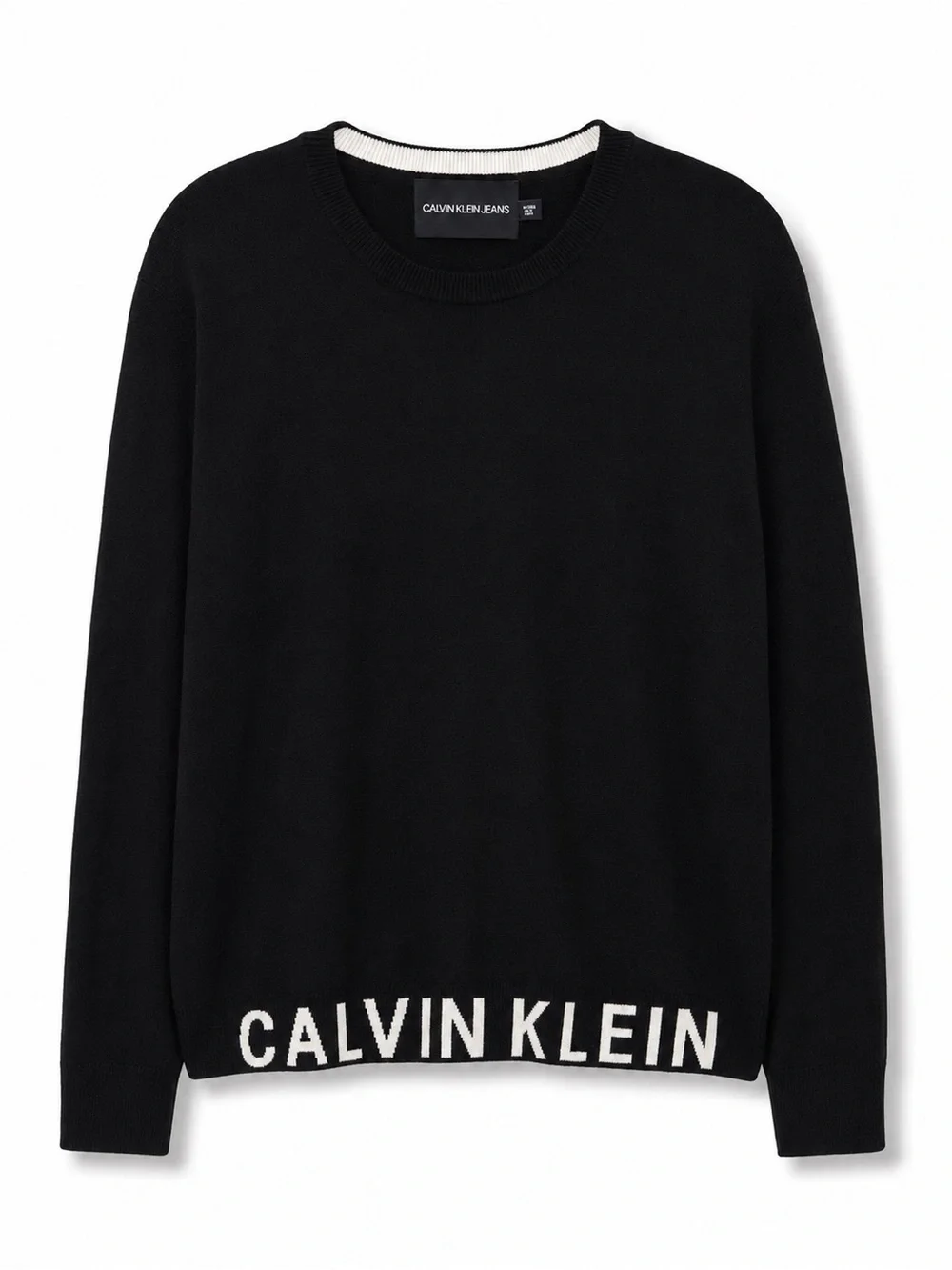 Calvin Klein Jeans XL Black Logo Hem  Crewneck Sweater Viscose Nylon